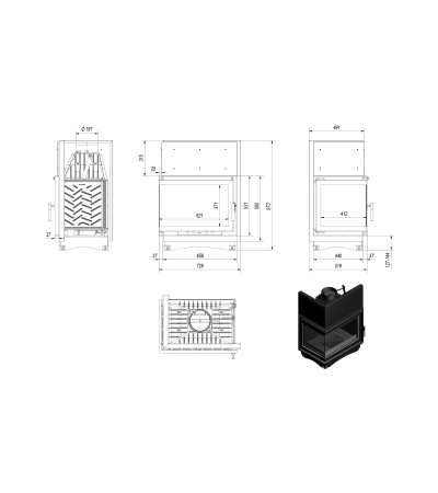 Kominek powietrzny żeliwny KRATKI ZUZIA lewy BS 15 kW Ø 200 marki Kratki z kategorii Wkłady kominkowe powietrzne