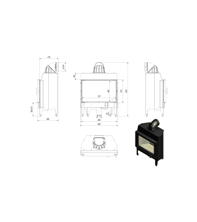 Kominek powietrzny stalowy NADIA 12 kW Ø 200 marki Kratki z kategorii Wkłady kominkowe powietrzne